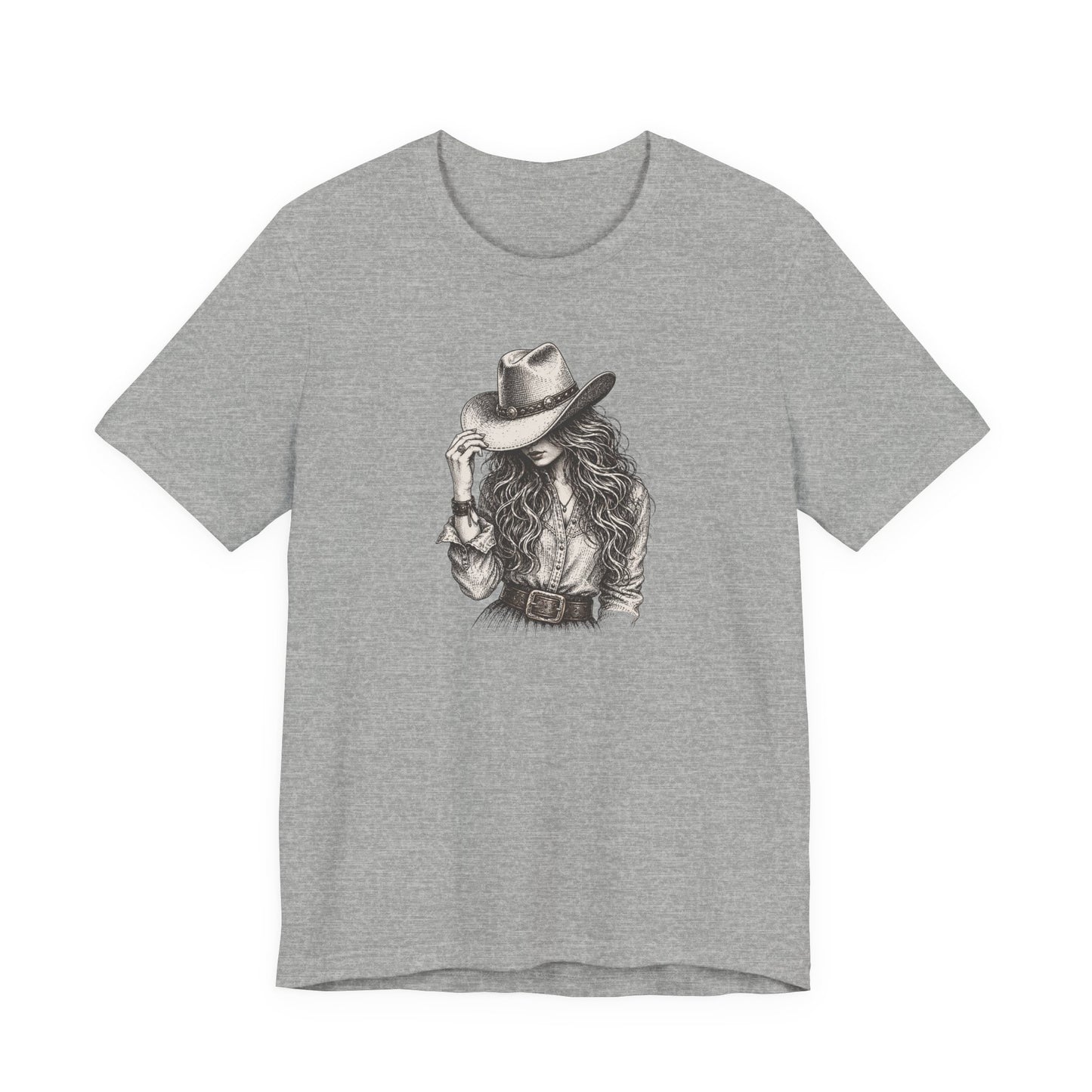 Cowgirl Sketch T‑Shirt — Hand‑Drawn Western Hat Graphic Tee