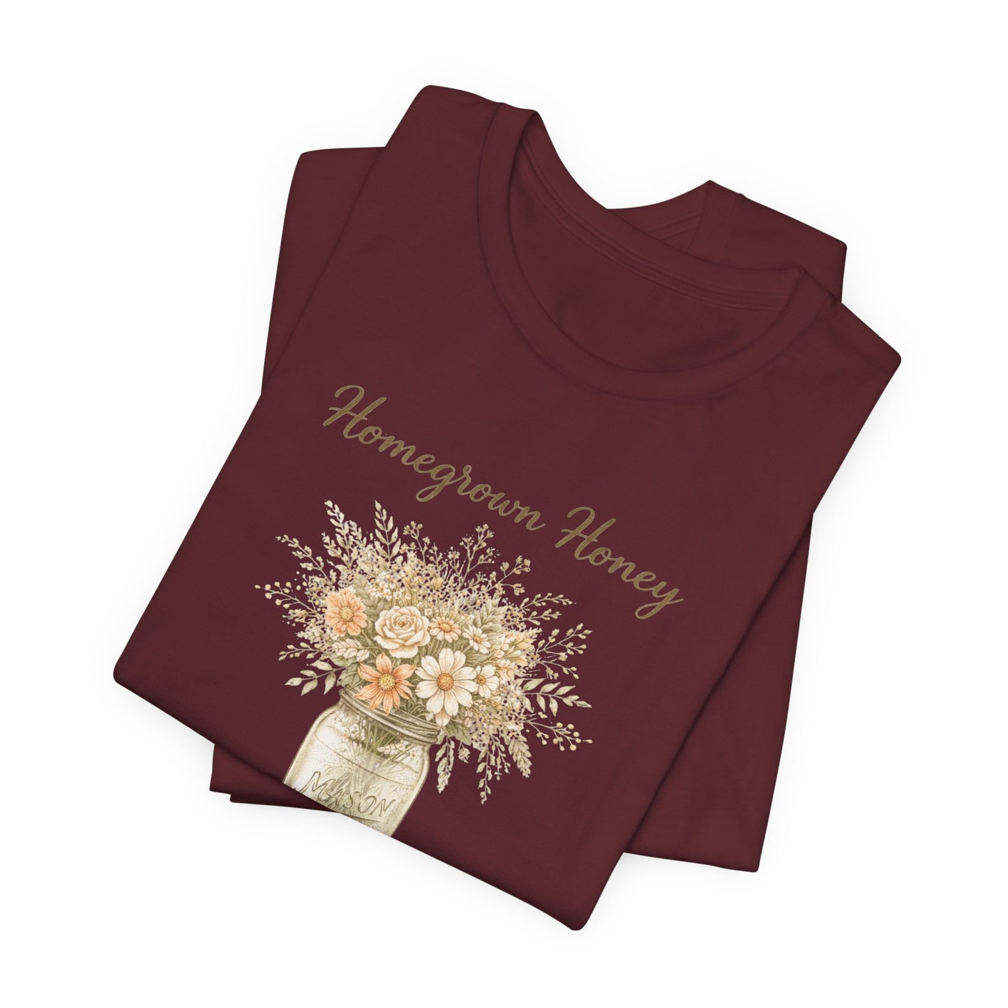Homegrown Honey Floral Mason Jar Tee — Rustic Cottagecore Women's Graphic T‑Shirt