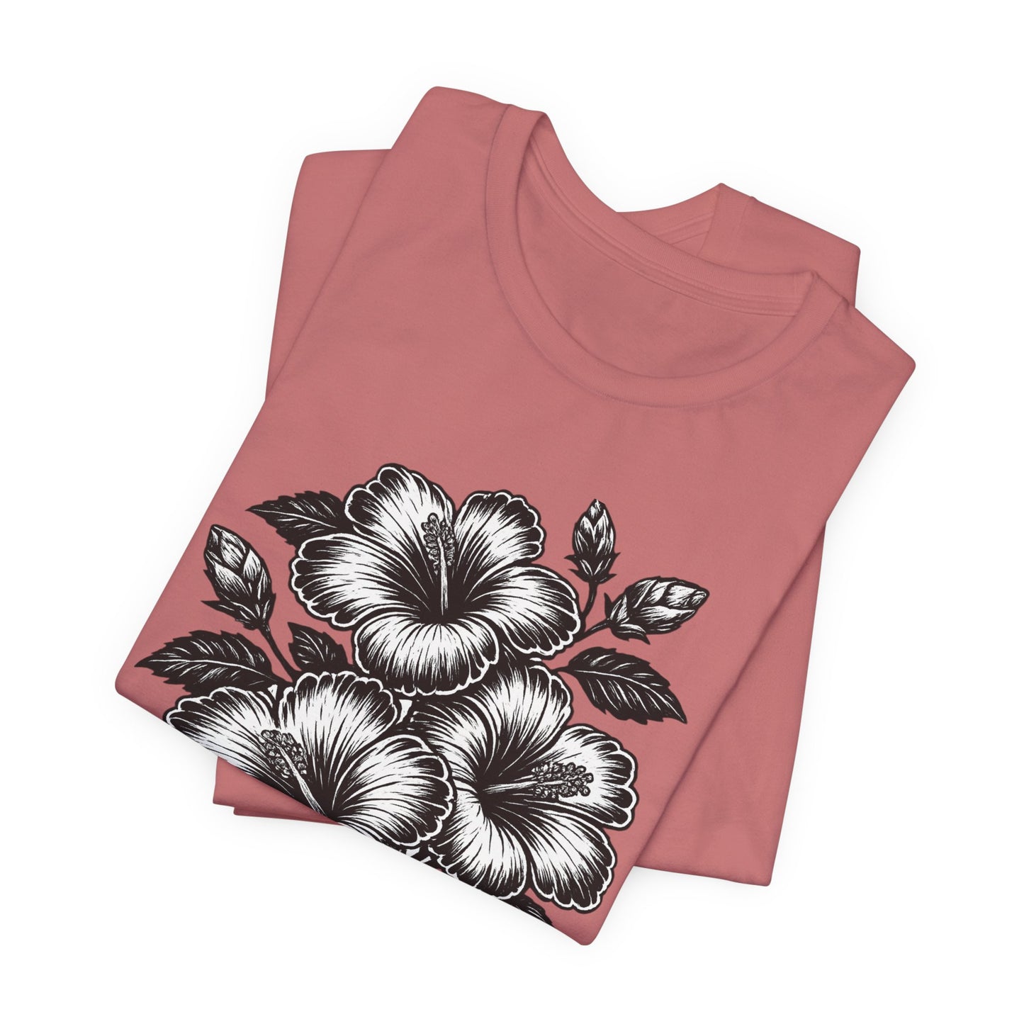 Floral Hibiscus Tee – Vintage Black and White Botanical Graphic T-Shirt