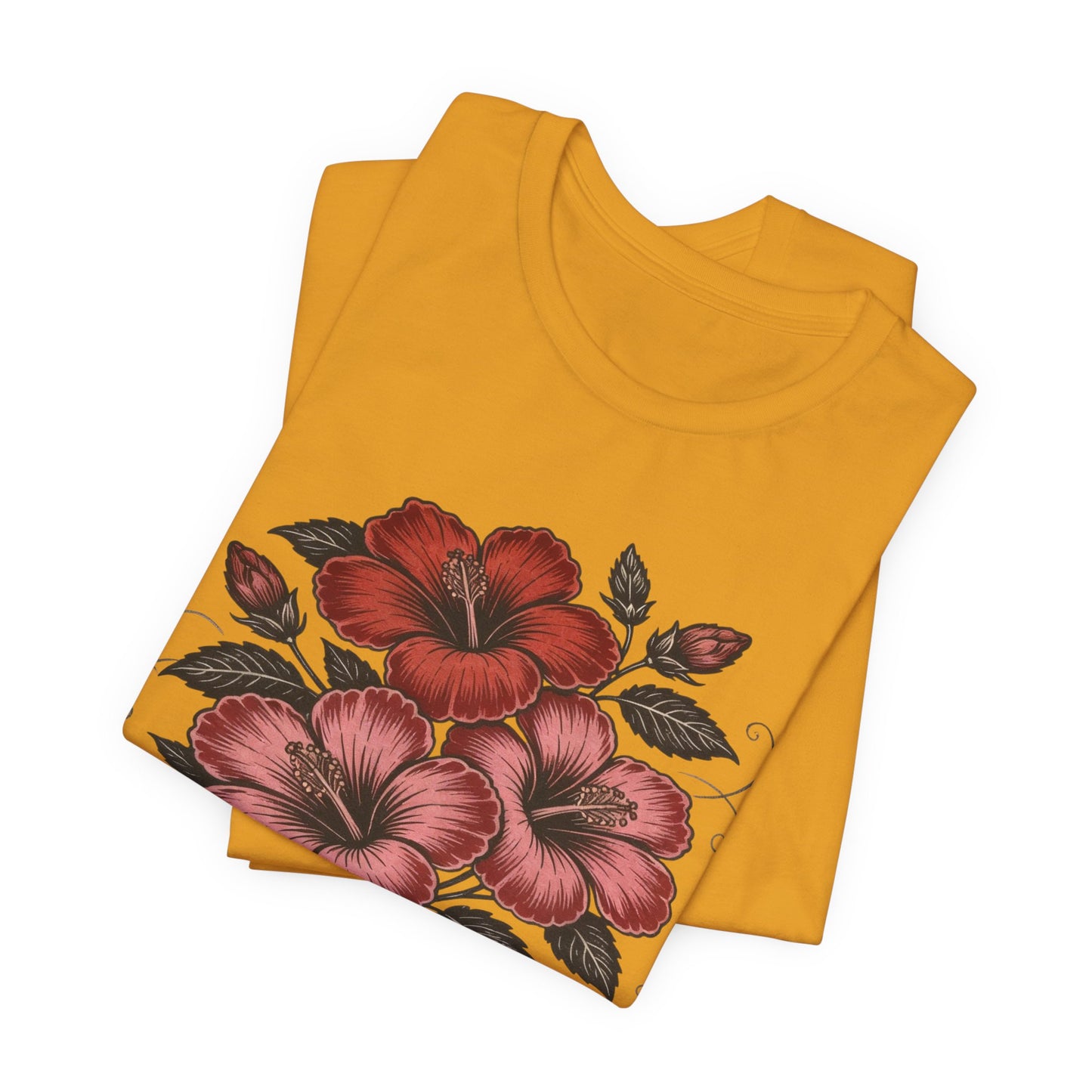 Vintage Red Hibiscus Botanical Tee – Retro Floral Illustration T-Shirt