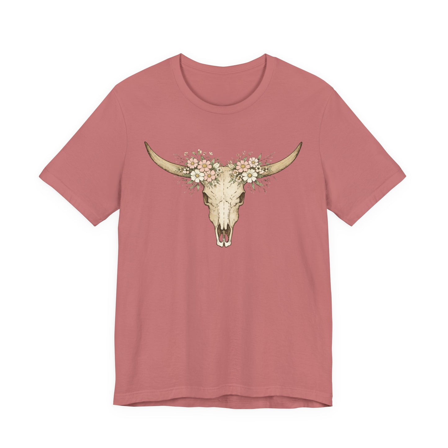 Floral Longhorn Skull T-Shirt