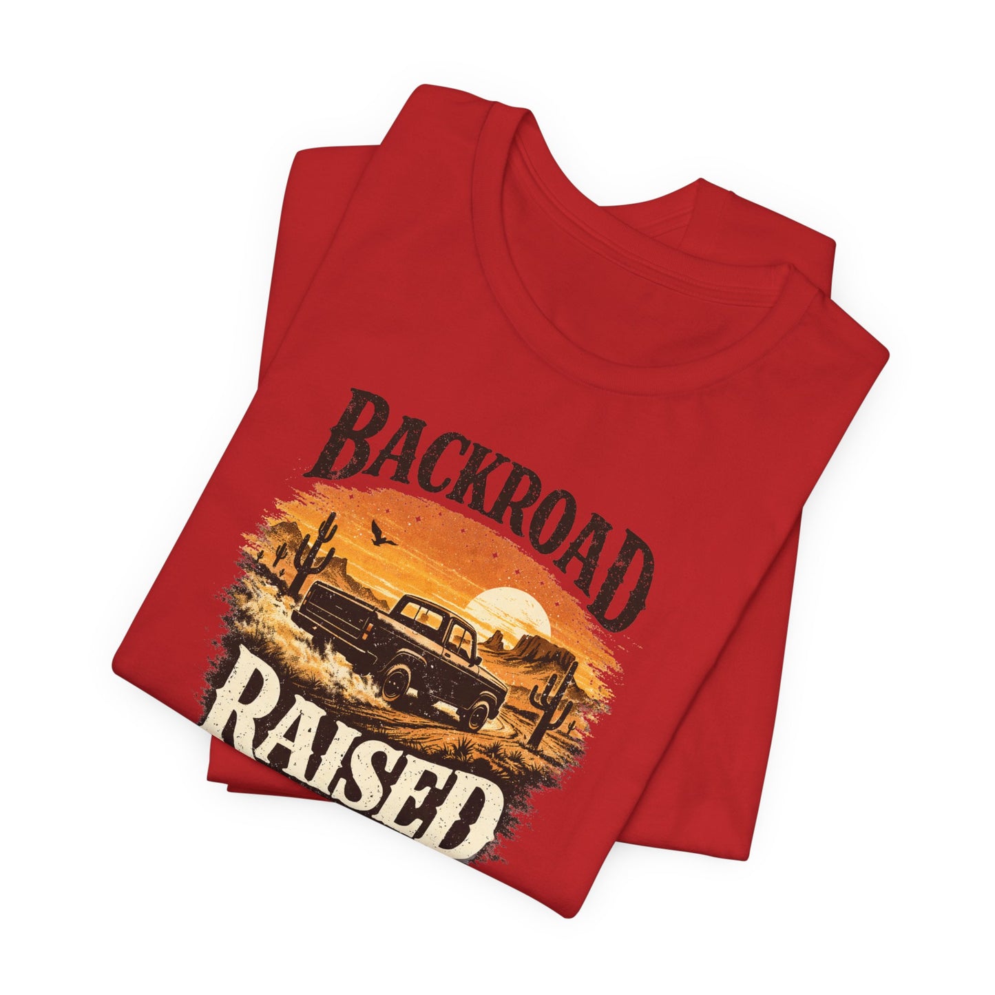 Backroad Raised Truck T‑Shirt— Rustic Vintage Sunset Country T‑Shirt