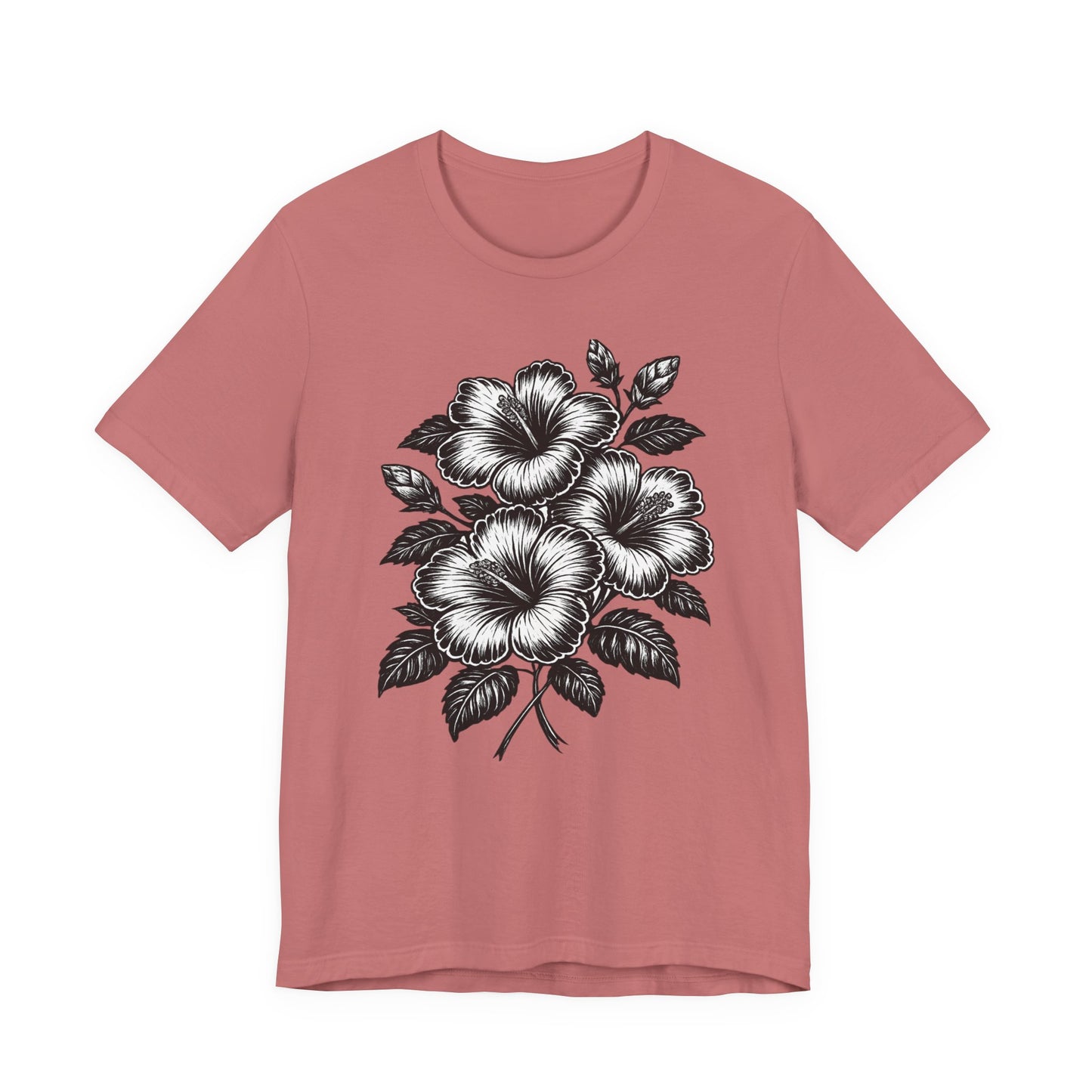 Floral Hibiscus Tee – Vintage Black and White Botanical Graphic T-Shirt