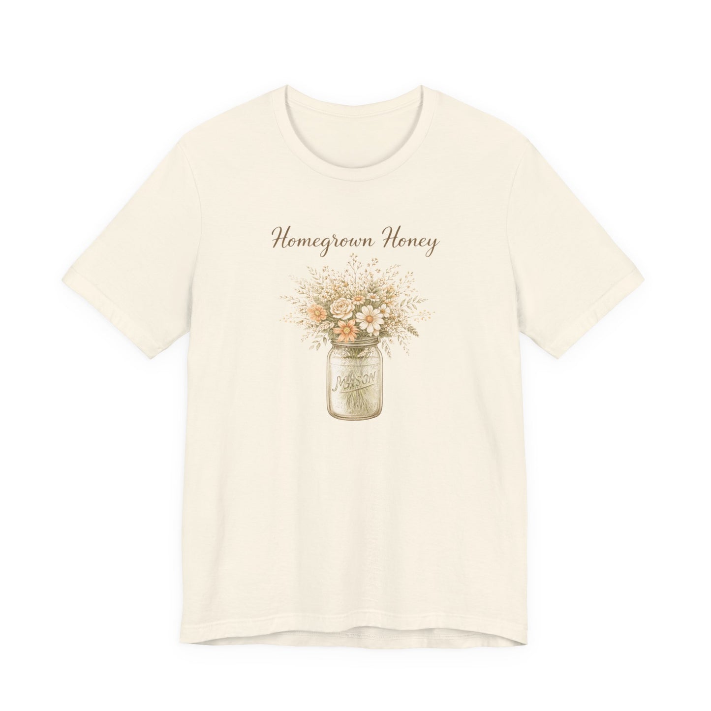 Homegrown Honey Floral Mason Jar Tee — Rustic Cottagecore Women's Graphic T‑Shirt