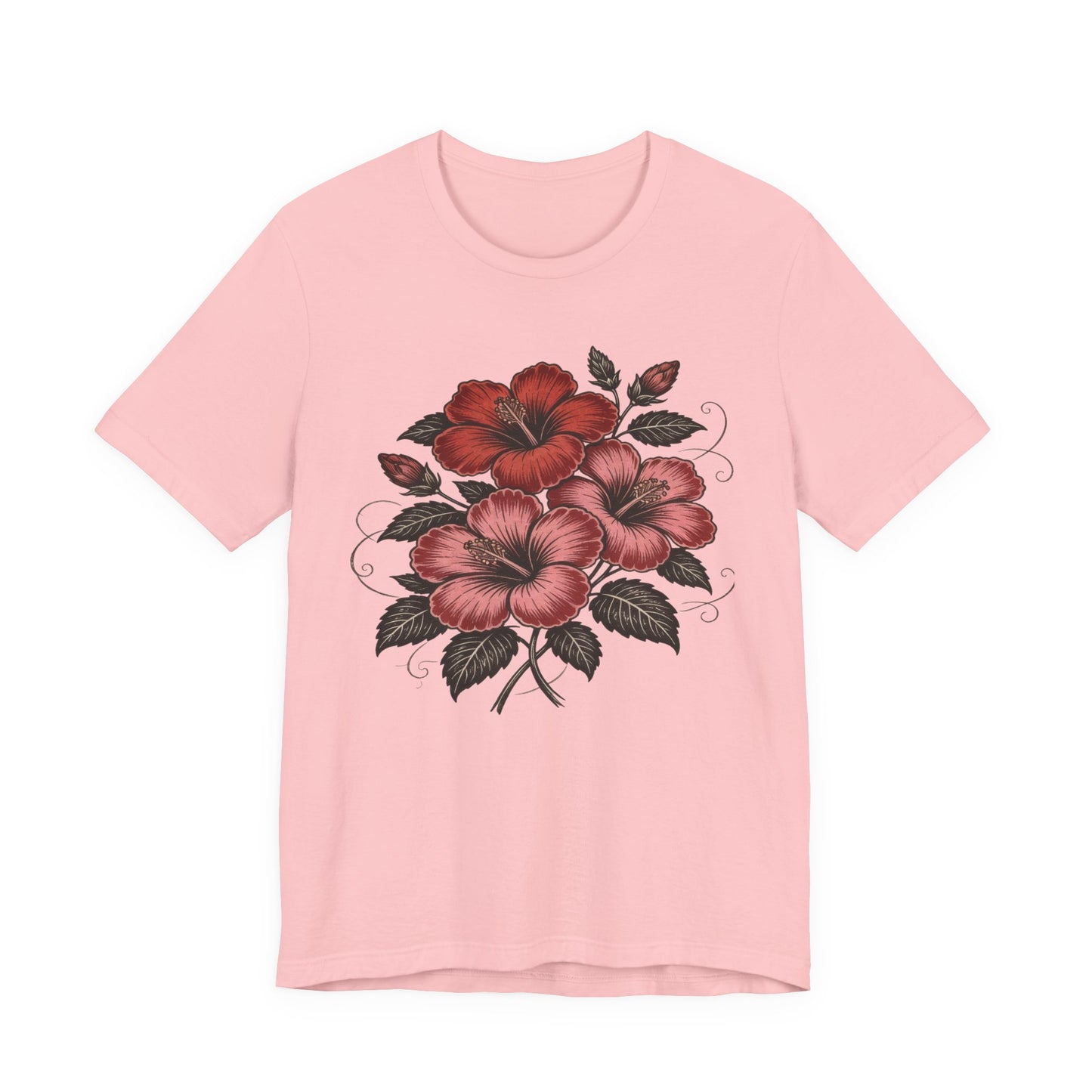 Vintage Red Hibiscus Botanical Tee – Retro Floral Illustration T-Shirt