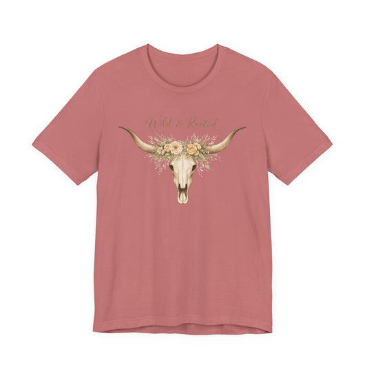 Boho Western Floral Longhorn Graphic T-Shirt