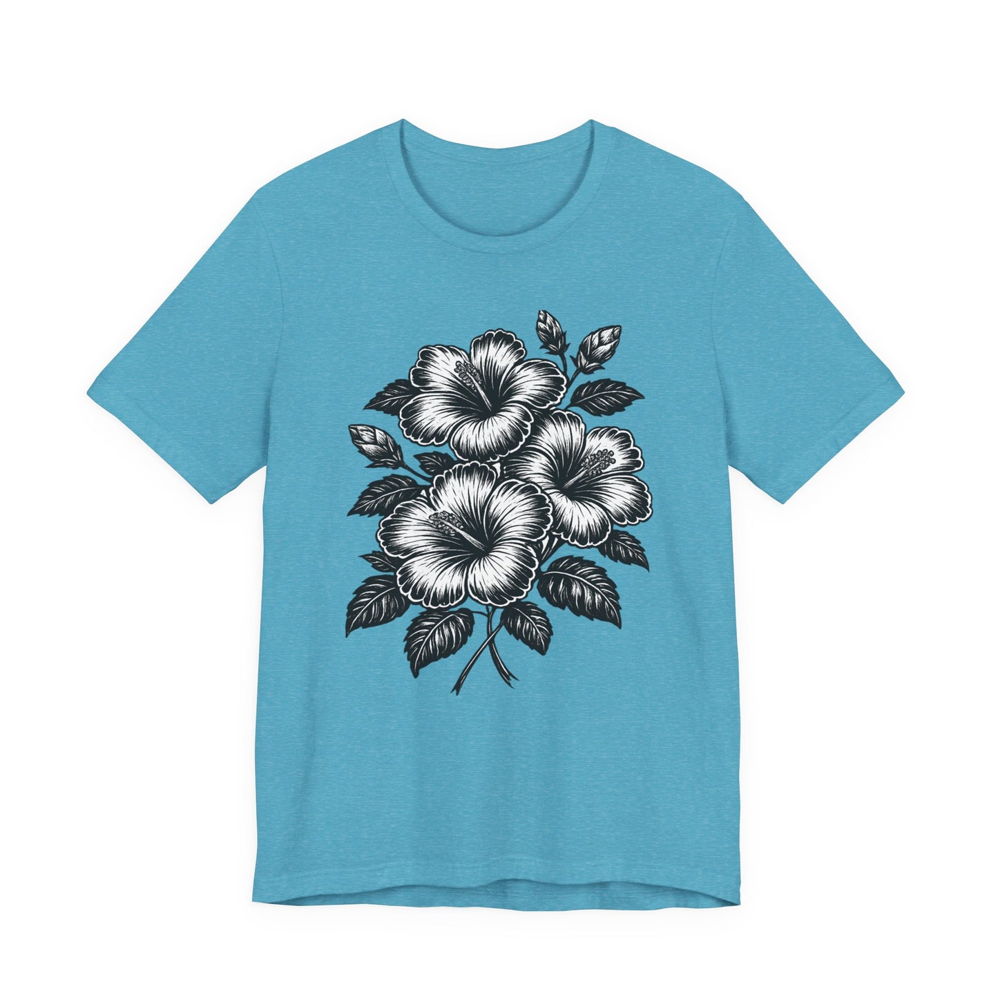 Floral Hibiscus Tee – Vintage Black and White Botanical Graphic T-Shirt