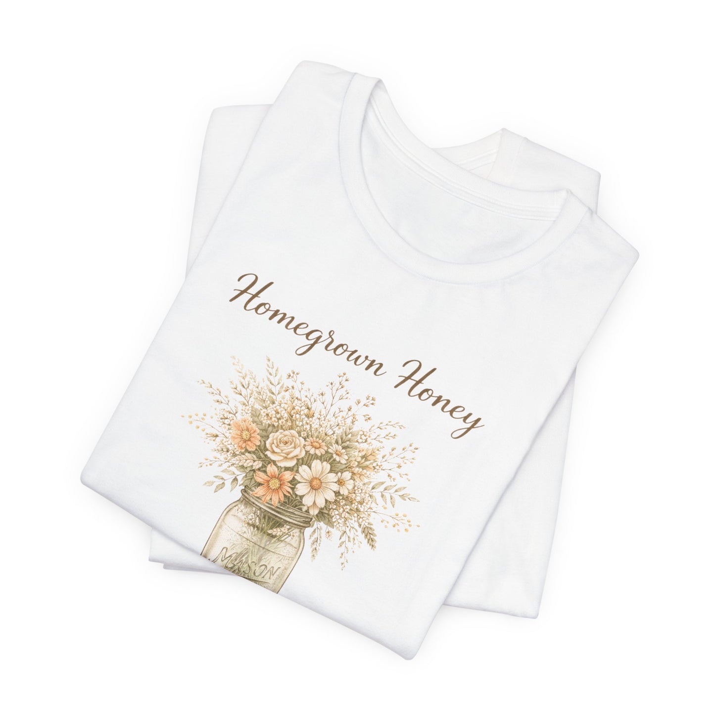 Homegrown Honey Floral Mason Jar Tee — Rustic Cottagecore Women's Graphic T‑Shirt