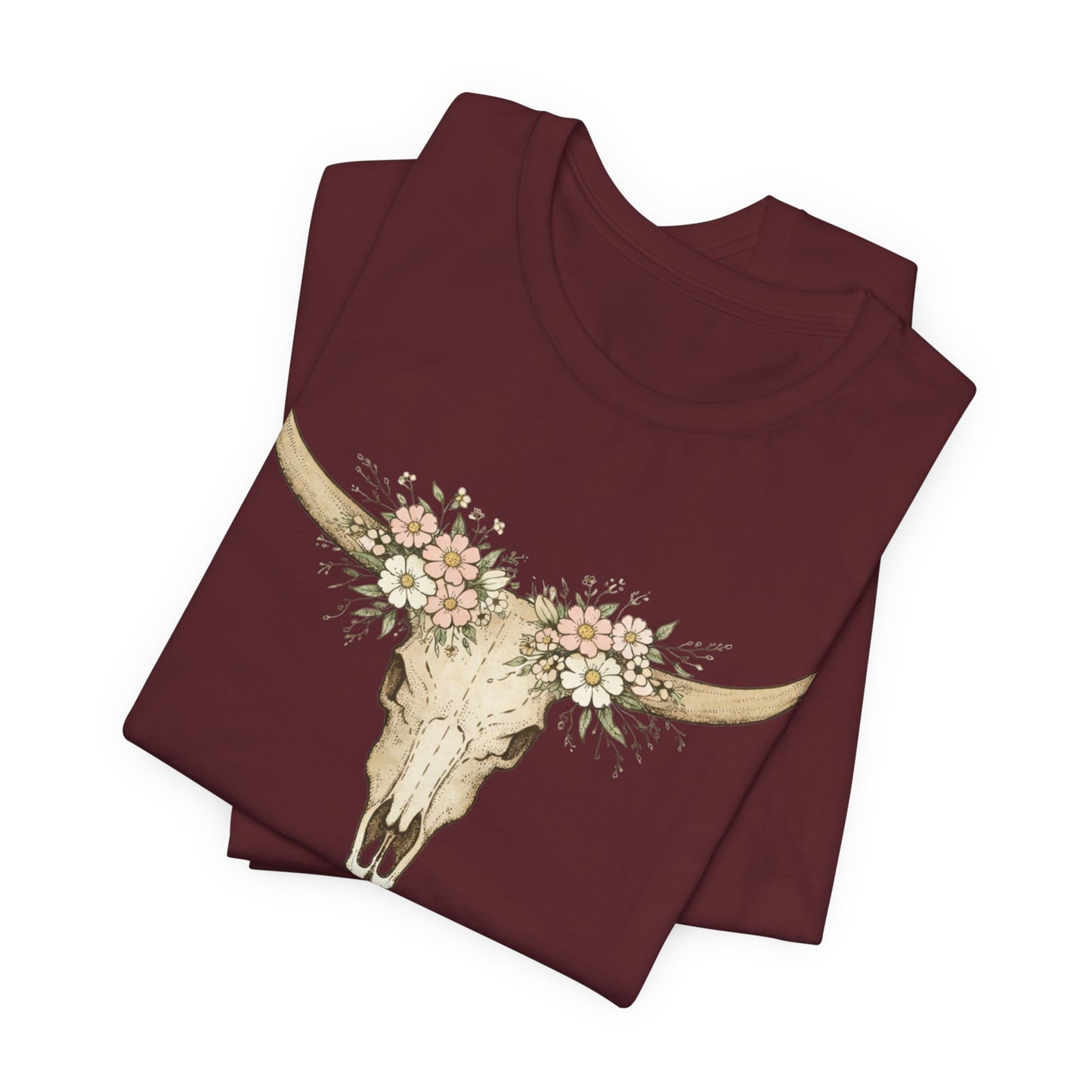 Floral Longhorn Skull T-Shirt