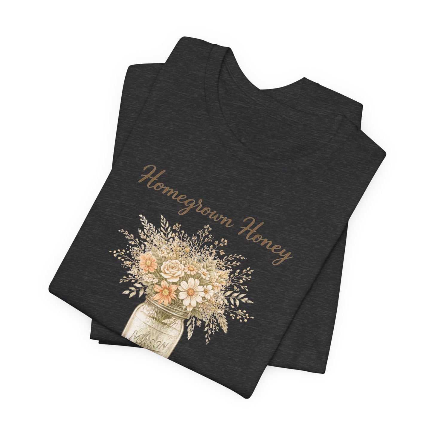 Homegrown Honey Floral Mason Jar Tee — Rustic Cottagecore Women's Graphic T‑Shirt