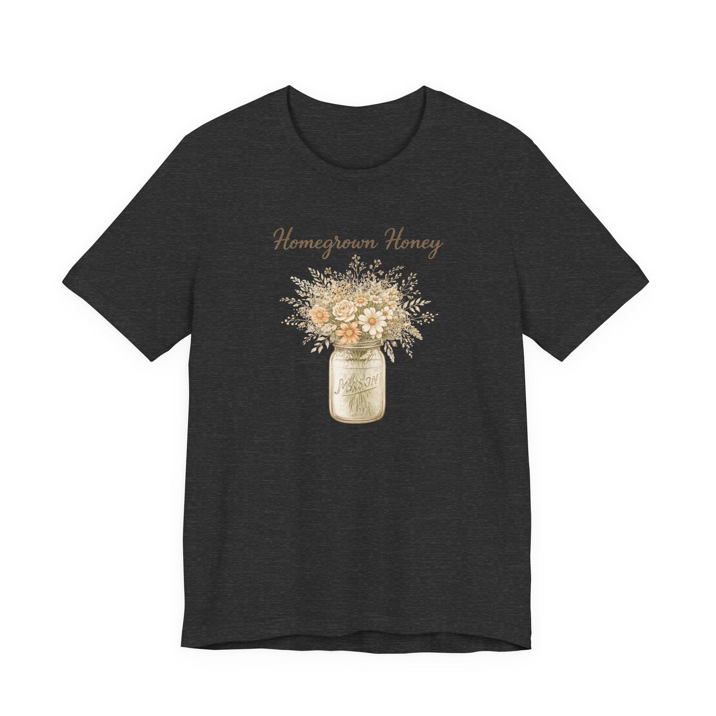 Homegrown Honey Floral Mason Jar Tee — Rustic Cottagecore Women's Graphic T‑Shirt