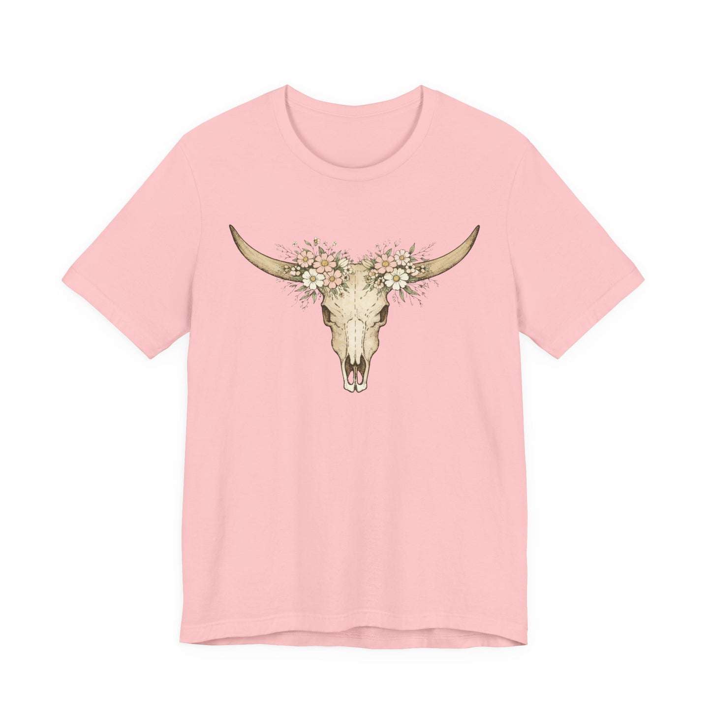 Floral Longhorn Skull T-Shirt