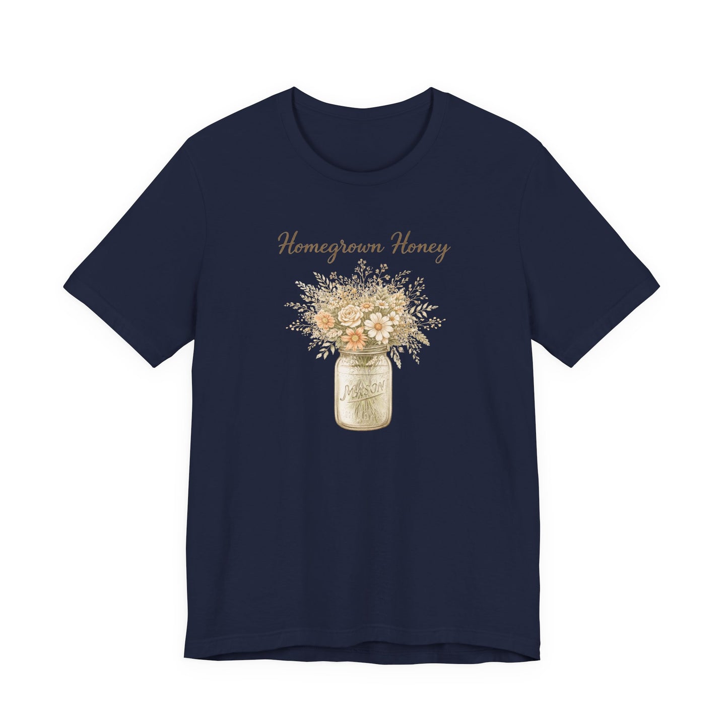 Homegrown Honey Floral Mason Jar Tee — Rustic Cottagecore Women's Graphic T‑Shirt