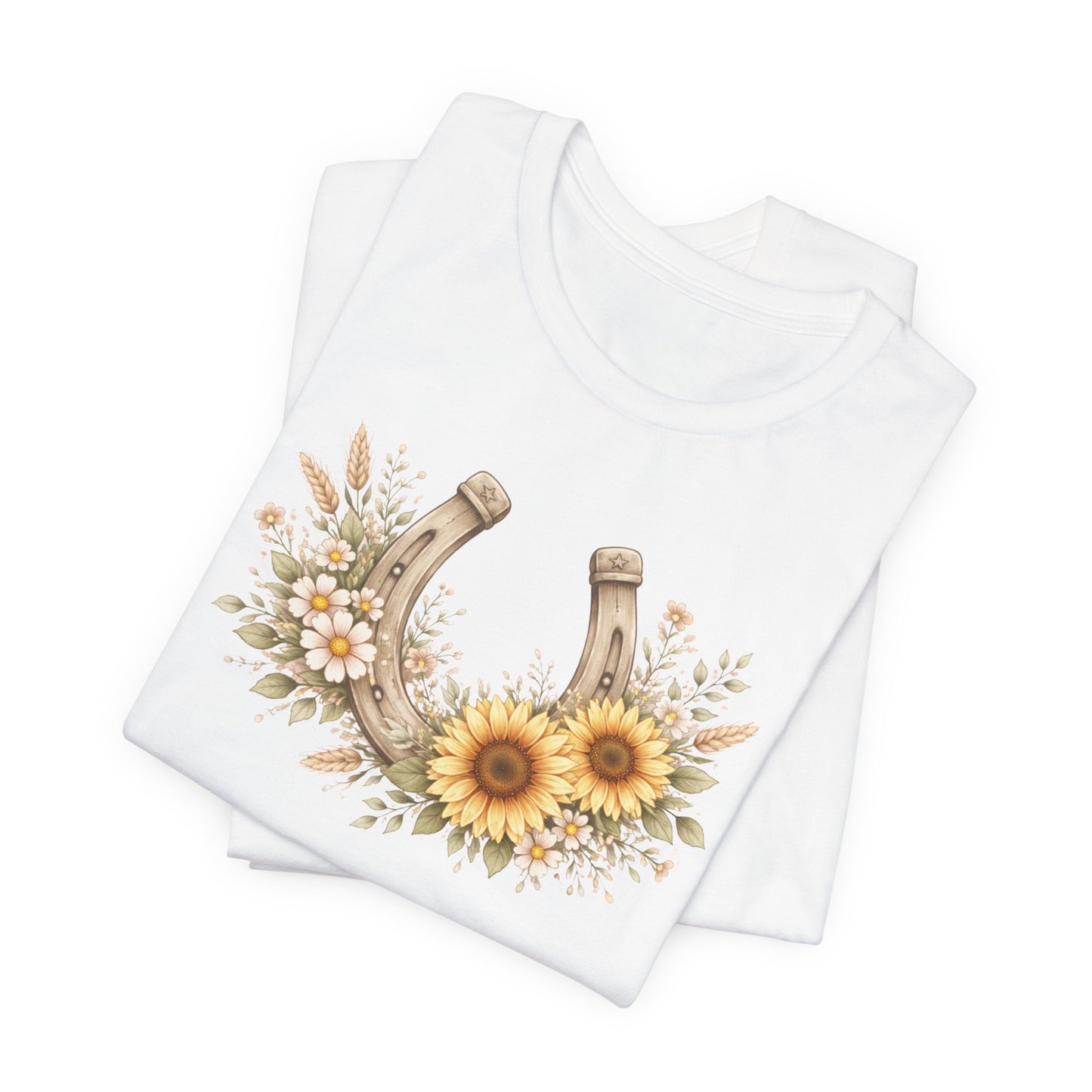 Sunflower Horseshoe T-Shirt — Rustic Floral Lucky Tee