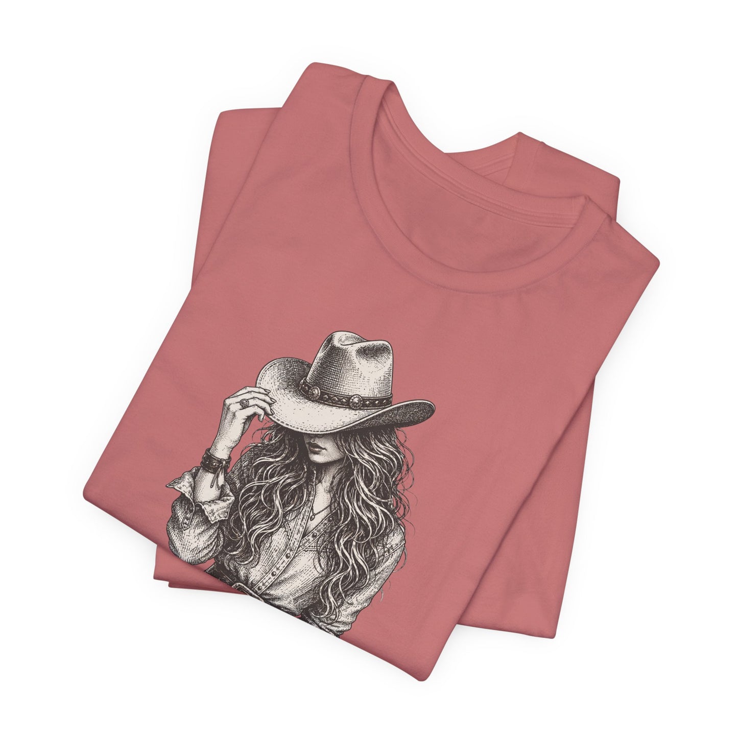 Cowgirl Sketch T‑Shirt — Hand‑Drawn Western Hat Graphic Tee