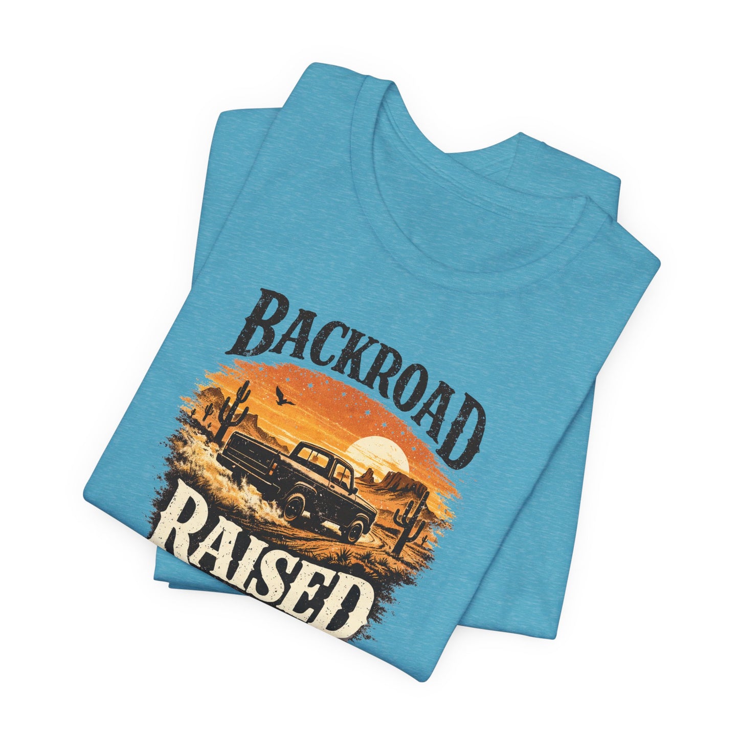 Backroad Raised Truck T‑Shirt— Rustic Vintage Sunset Country T‑Shirt