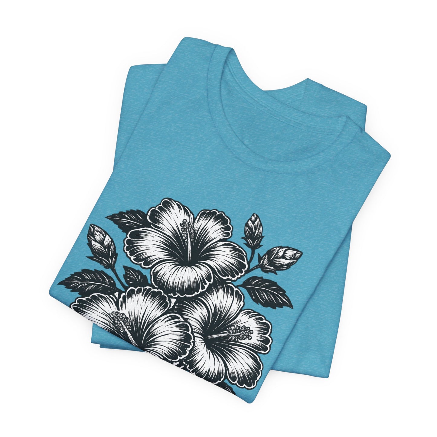 Floral Hibiscus Tee – Vintage Black and White Botanical Graphic T-Shirt