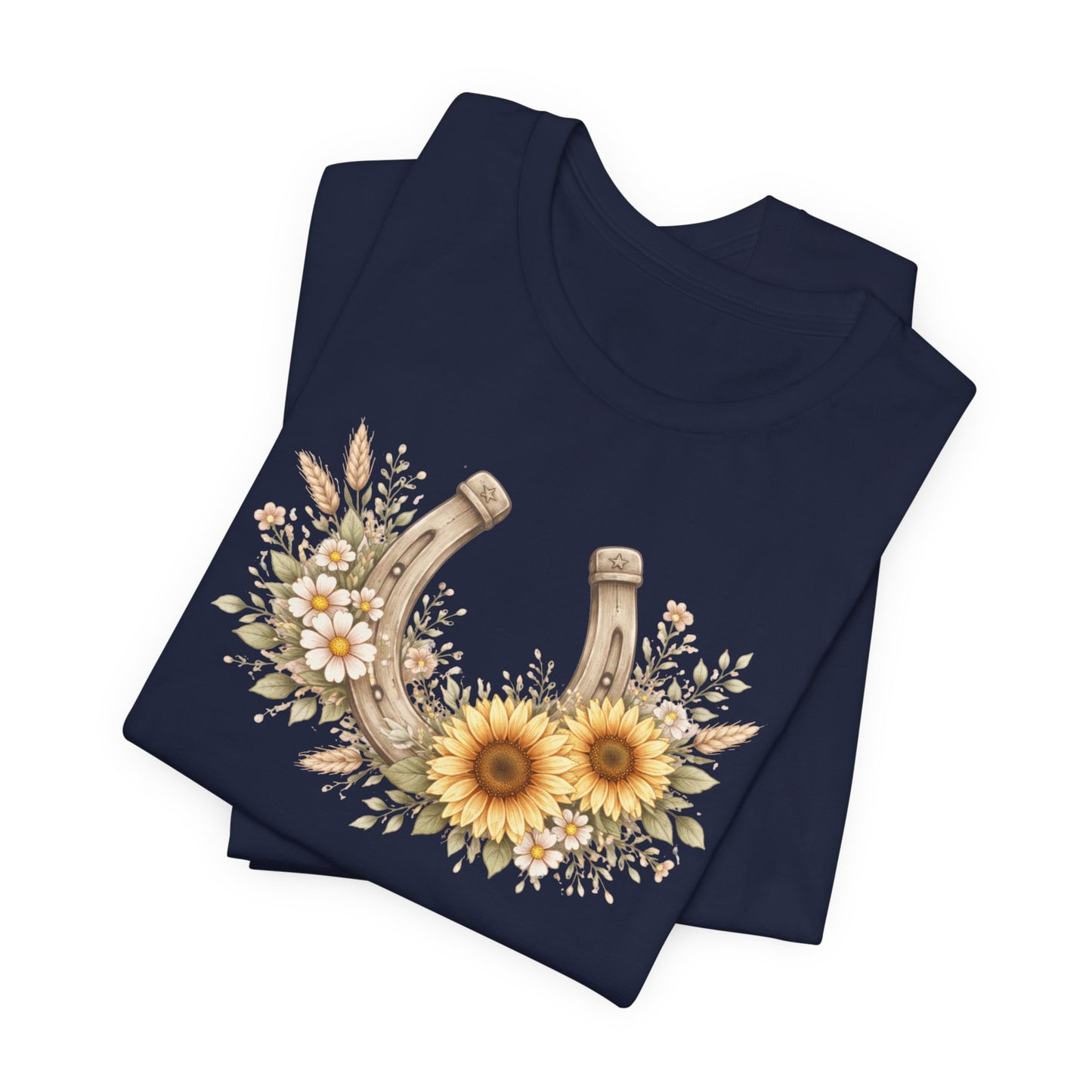 Sunflower Horseshoe T-Shirt — Rustic Floral Lucky Tee