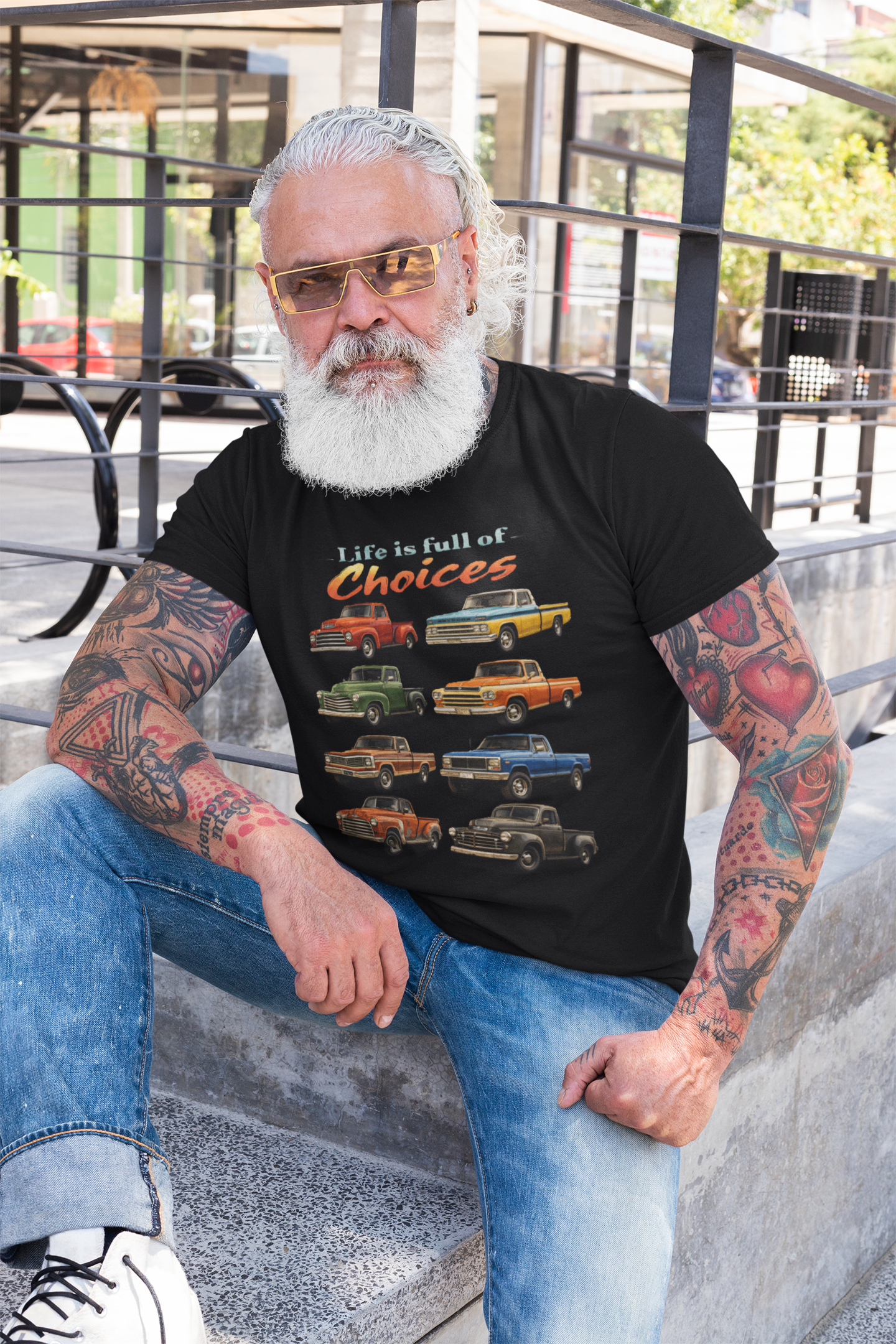 Vintage Pickup Trucks Graphic T-Shirt — "Life Is Full of Choices"